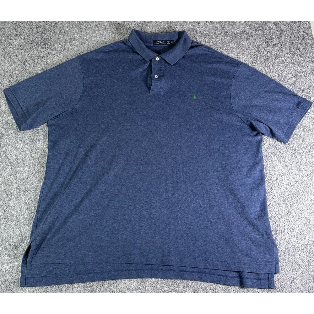 Polo Ralph Lauren Solid Blue Soft Cotton Polo Shirt Mens 2XB Green Pony Preppy